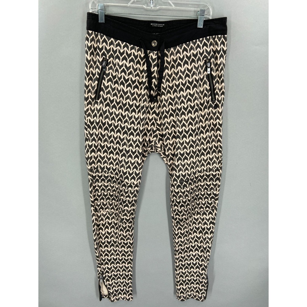Maison Scotch Pants 2 Harem Slouchy Ankle Zip Beige Black‎ Geometric Soda Jolie